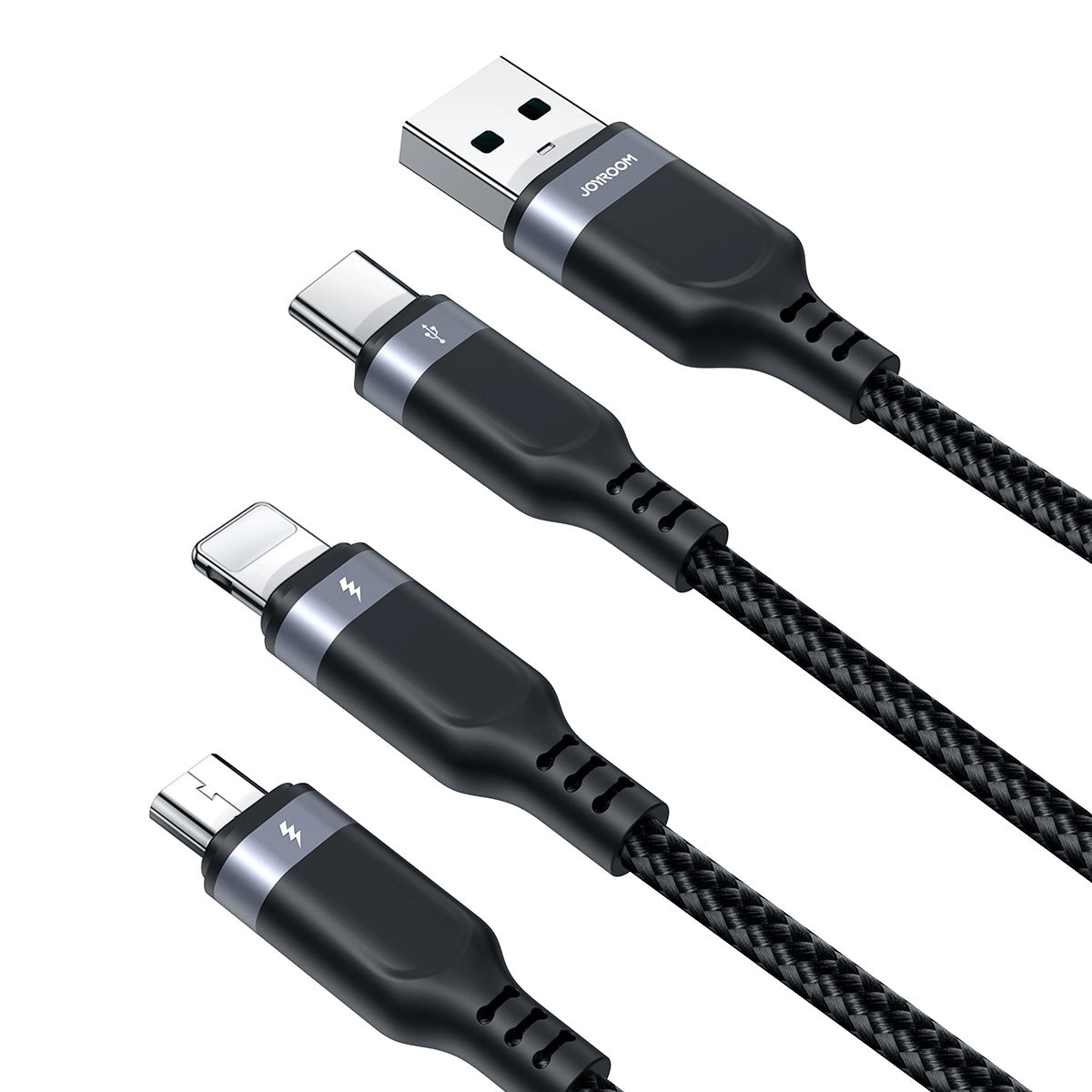 USB-A - Lightning / microUSB / USB-C кабел за зареждане Joyroom S-A18 3в1, 18W, 0,3 м, черен 