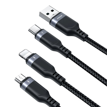 Кабел за зареждане USB-A - Lightning / microUSB / USB-C Joyroom S-A18 3в1, 20W, 0.3m, Черен
