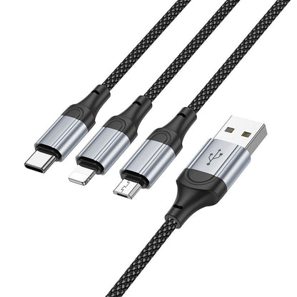 Кабел за зареждане USB-A - Lightning / microUSB / USB-C HOCO X102 3в1, 18W, 1 м, черен 