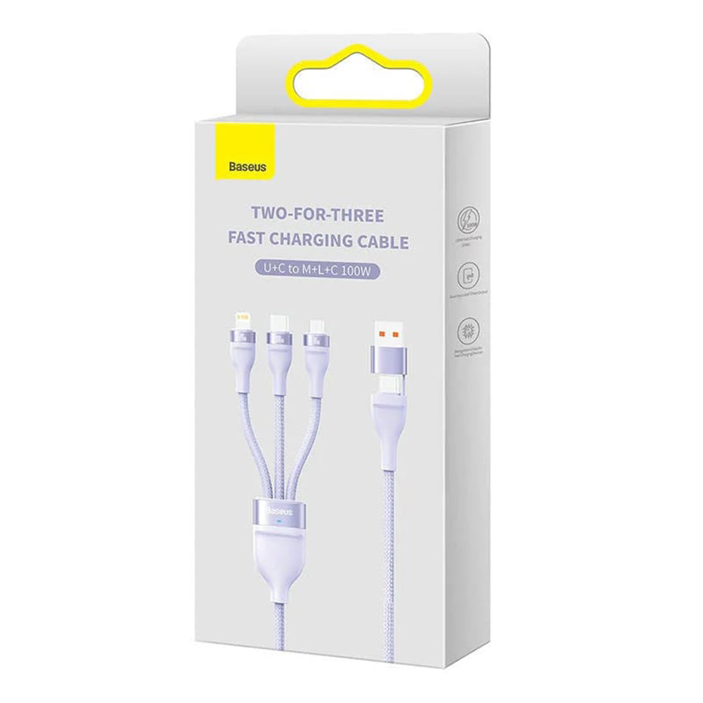 Кабел за зареждане USB-A / USB-C - Lightning / microUSB / USB-C Baseus Flash Series II 3in1, 100W, 1.2m, Лилав CASS030105