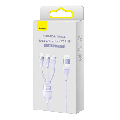 Кабел за зареждане USB-A / USB-C - Lightning / microUSB / USB-C Baseus Flash Series II 3in1, 100W, 1.2m, Лилав CASS030105