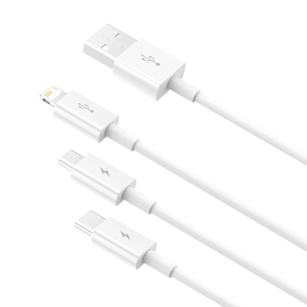 Кабел за зареждане USB-A - Lightning / microUSB / USB-C Baseus Superior 3in1 Series, 20W, 1m, Бял P10320105221-00