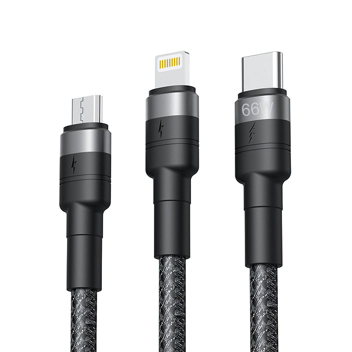 Кабел за зареждане USB-A - Lightning / microUSB / USB-C XO Design NB-Q191 3in1, 66W, 1.2m, Черен