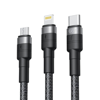 Кабел за зареждане USB-A - Lightning / microUSB / USB-C XO Design NB-Q191 3in1, 66W, 1.2m, Черен