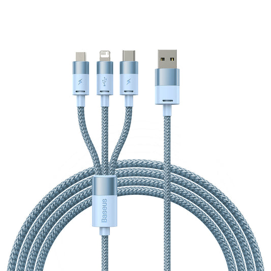 Кабел за зареждане USB-A - Lightning / microUSB / USB-C Baseus StarSpeed 3в1, 20W, 1.2m, Син CAXS000017