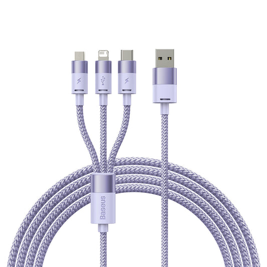Кабел за зареждане USB-A - Lightning / microUSB / USB-C Baseus StarSpeed 3in1, 20W, 1.2m, Лилав CAXS000005