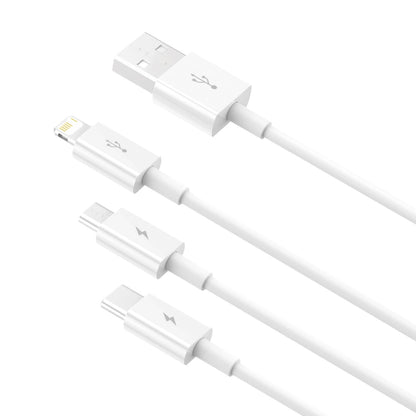 USB-A - Lightning / microUSB / USB-C кабел за зареждане Baseus Superior 3in1 Series, 20W, 0.5m, бял 