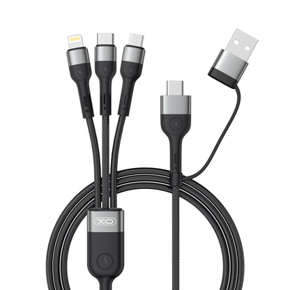 Кабел за зареждане USB-A / USB-C - Lightning / microUSB / USB-C XO Design NB254 3в1, 60W, 1,2 м, черен 