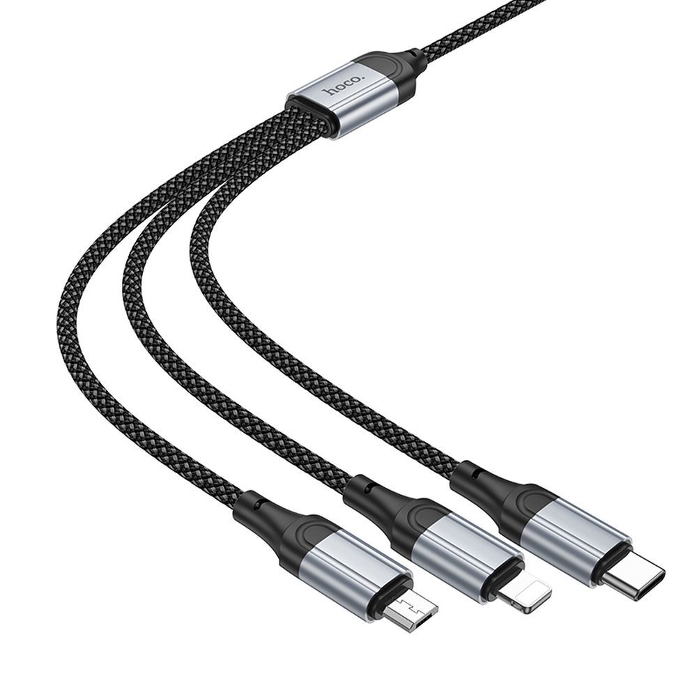 Кабел за зареждане USB-A - Lightning / microUSB / USB-C HOCO X102 3в1, 18W, 1 м, черен 