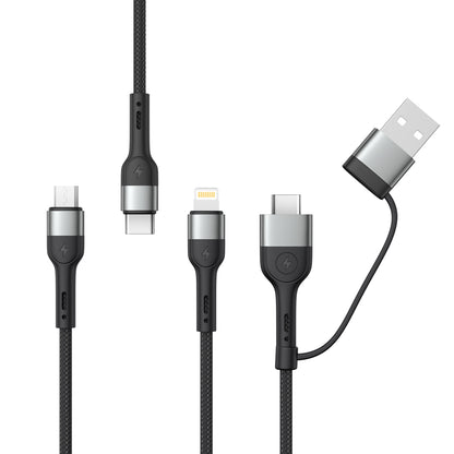 Кабел за зареждане USB-A / USB-C - Lightning / microUSB / USB-C XO Design NB254 3в1, 60W, 1,2 м, черен 