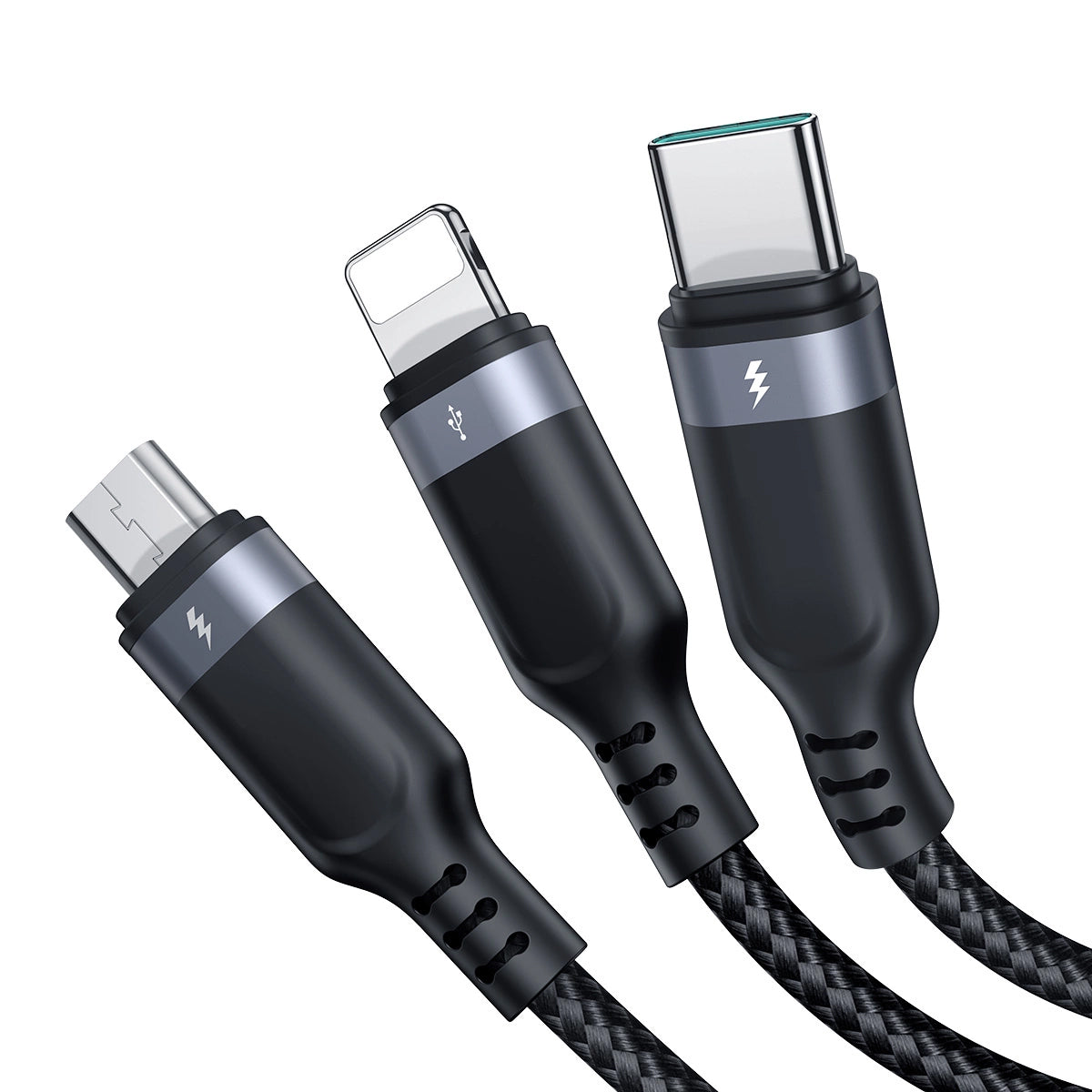 Кабел за зареждане USB-A - Lightning / microUSB / USB-C Joyroom S-A18 3в1, 20W, 0.3m, Черен