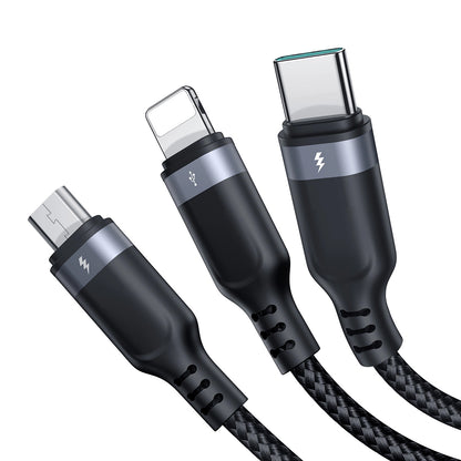 Кабел за зареждане USB-A - Lightning / microUSB / USB-C Joyroom S-A18 3в1, 20W, 0.3m, Черен