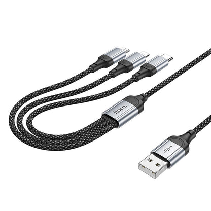 Кабел за зареждане USB-A - Lightning / microUSB / USB-C HOCO X102 3в1, 18W, 1 м, черен 