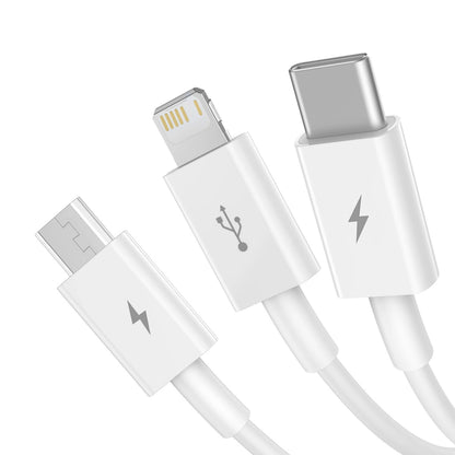 USB-A - Lightning / microUSB / USB-C кабел за зареждане Baseus Superior 3in1 Series, 20W, 0.5m, бял 