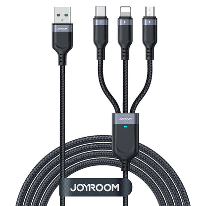 USB-A - Lightning / microUSB / USB-C кабел за зареждане Joyroom S-A18 3в1, 18W, 0,3 м, черен 