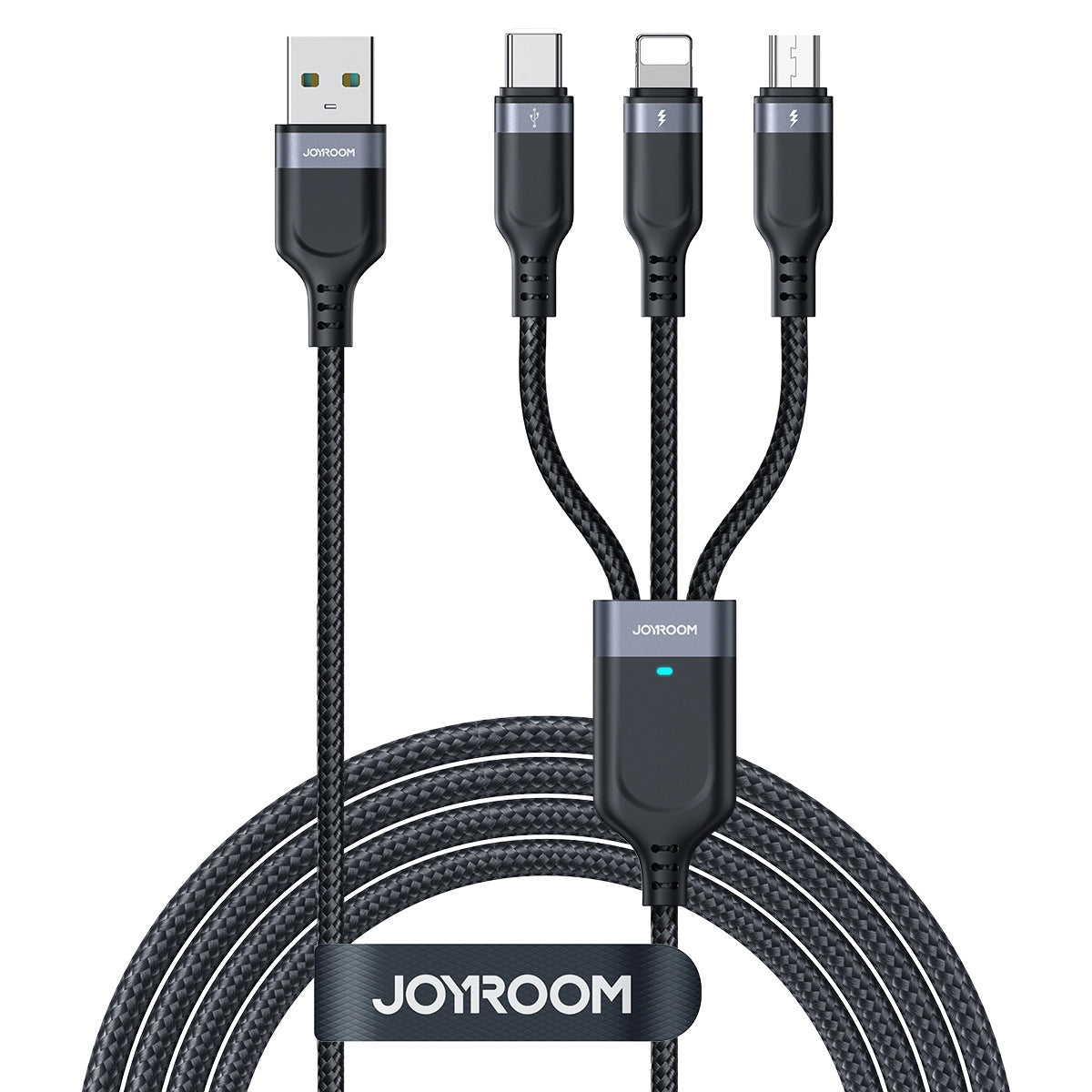Кабел за зареждане USB-A - Lightning / microUSB / USB-C Joyroom S-A18 3в1, 20W, 0.3m, Черен