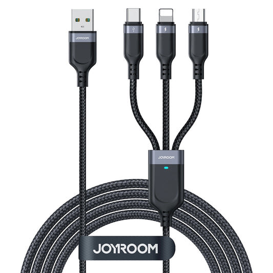 Кабел за зареждане USB-A - Lightning / microUSB / USB-C Joyroom S-A18 3в1, 20W, 0.3m, Черен