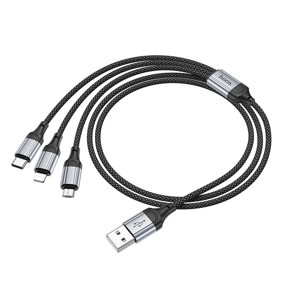 Кабел за зареждане USB-A - Lightning / microUSB / USB-C HOCO X102 3в1, 18W, 1 м, черен 