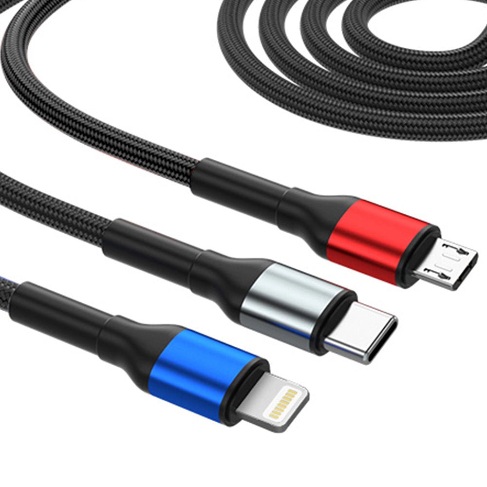 Кабел за зареждане USB-A / USB-C - Lightning / microUSB / USB-C 3MK Hyper N, 18W, 1.2m, Черен