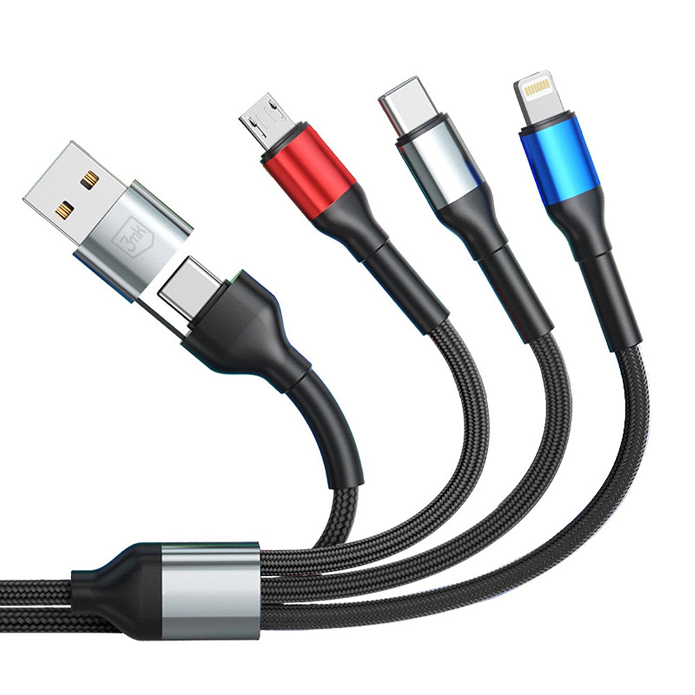 Кабел за зареждане USB-A / USB-C - Lightning / microUSB / USB-C 3MK Hyper N, 18W, 1.2m, Черен