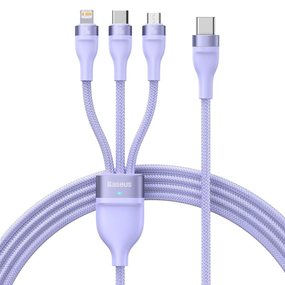 Кабел за зареждане USB-C - Lightning / microUSB / USB-C Baseus Flash Series II 3in1, 100W, 1.5m, Лилав CASS030205