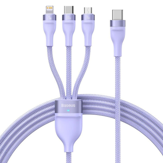 Кабел за зареждане USB-C - Lightning / microUSB / USB-C Baseus Flash Series II 3in1, 100W, 1.5m, Лилав CASS030205