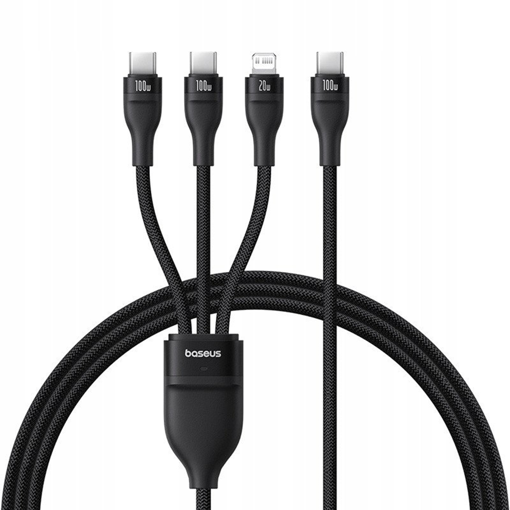 Кабел за зареждане USB-C - Lightning / 2 x USB-C Baseus Flash Series III 3in1, 100W, 1.5м, Черен, Презапечатан P10377502111-00