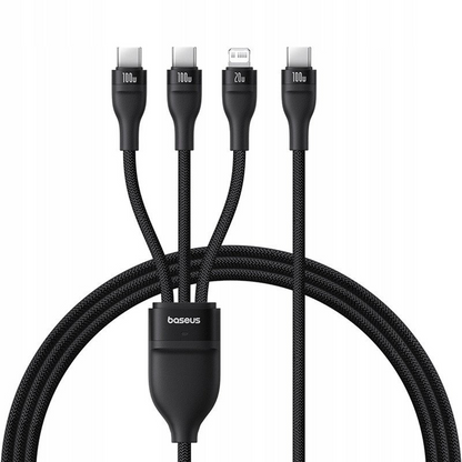 Кабел за зареждане USB-C - Lightning / 2 x USB-C Baseus Flash Series III 3in1, 100W, 1.5м, Черен, Презапечатан P10377502111-00