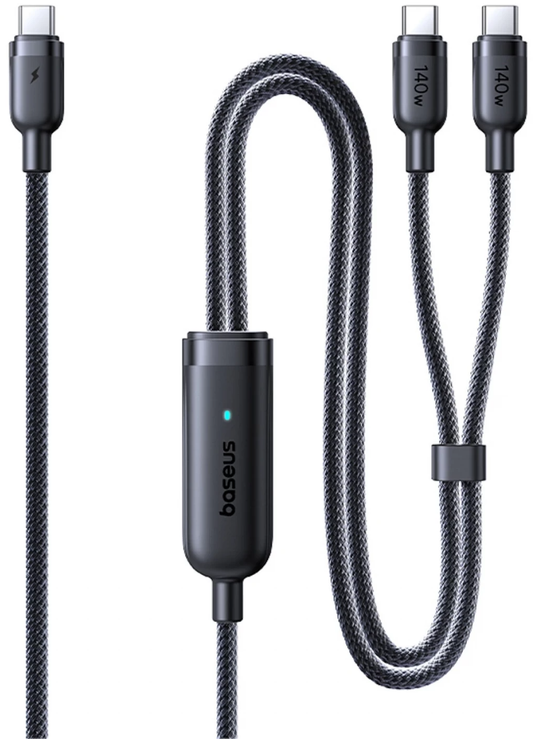 Кабел за зареждане USB-C - 2 x USB-C Baseus Flash 4 2в1, 140W, 1.5м, Черен E0426X00