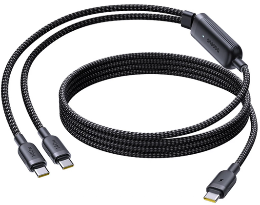 Кабел за зареждане USB-C - 2 x USB-C Baseus Flash 4 2в1, 140W, 1.5м, Черен E0426X00