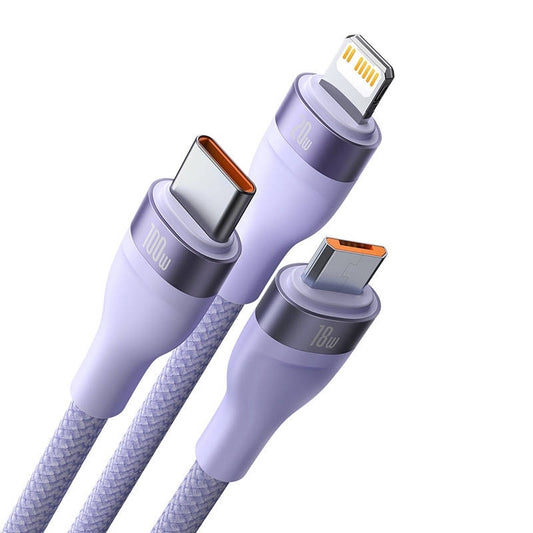 Кабел за зареждане USB-C - Lightning / microUSB / USB-C Baseus Flash Series II 3in1, 100W, 1.5m, Лилав CASS030205
