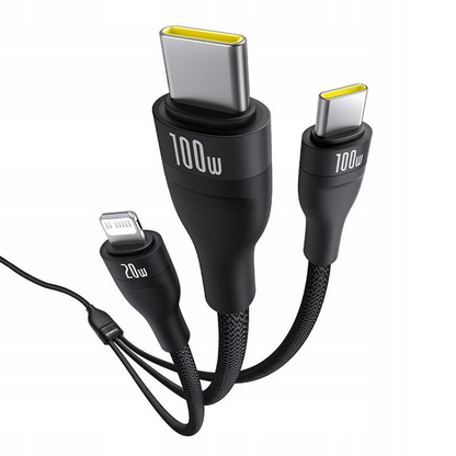 Кабел за зареждане USB-C - Lightning / 2 x USB-C Baseus Flash Series III 3in1, 100W, 1.5м, Черен, Презапечатан P10377502111-00