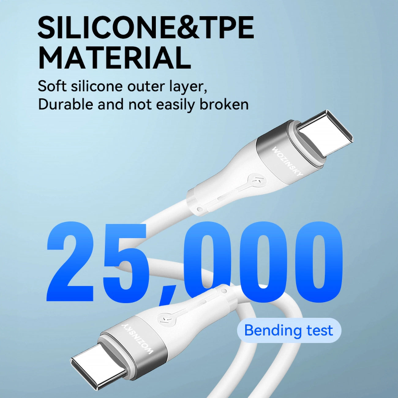 USB-C кабел за зареждане - USB-C WZK WSTCC2, 65W, 2m, бял 