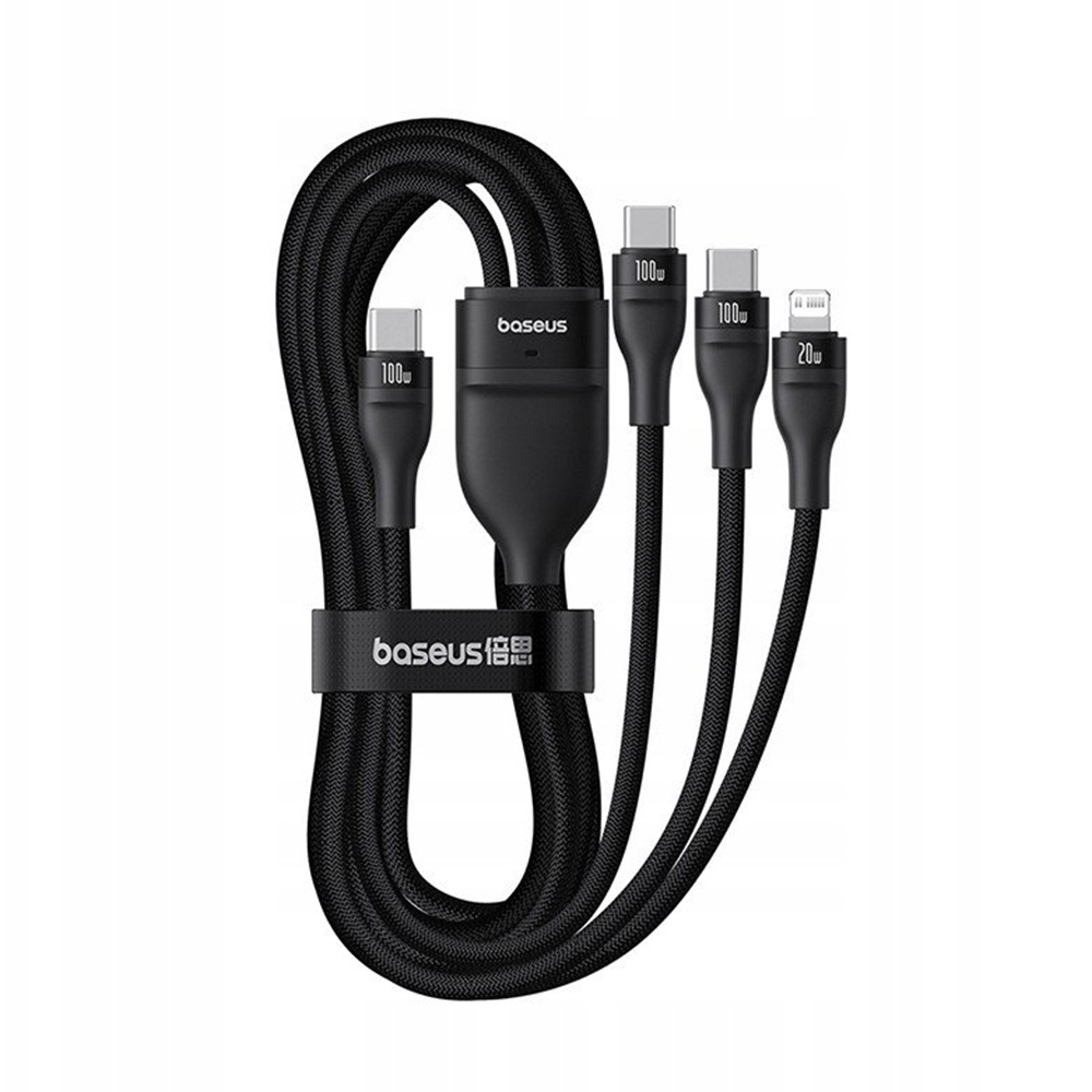 Кабел за зареждане USB-C - Lightning / 2 x USB-C Baseus Flash Series III 3in1, 100W, 1.5м, Черен, Презапечатан P10377502111-00