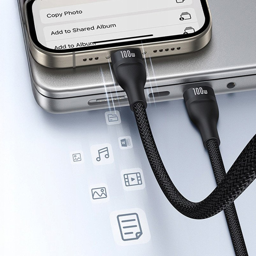 Кабел за зареждане USB-C - Lightning / 2 x USB-C Baseus Flash Series III 3in1, 100W, 1.5м, Черен, Презапечатан P10377502111-00