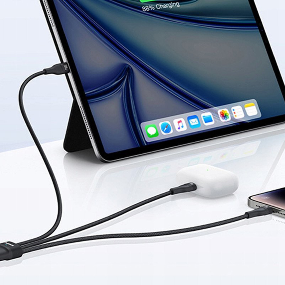Кабел за зареждане USB-C - Lightning / 2 x USB-C Baseus Flash Series III 3in1, 100W, 1.5м, Черен, Презапечатан P10377502111-00