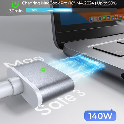 Кабел за зареждане USB-C - MagSafe 3 Lisen, 140W, 2m, Сребрист YL0123070001
