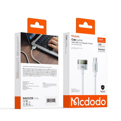 Кабел за зареждане McDodo CA-2071, USB-C - MagSafe 3, 140W, 2m, Бял