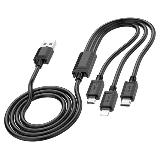 Кабел за зареждане USB-A - Lightning / microUSB / USB-C HOCO X74 3в1, 18W, 1m, Черен