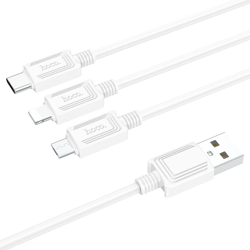 Кабел за зареждане USB-A - Lightning / microUSB / USB-C HOCO X74 3в1, 18W, 1 м, бял