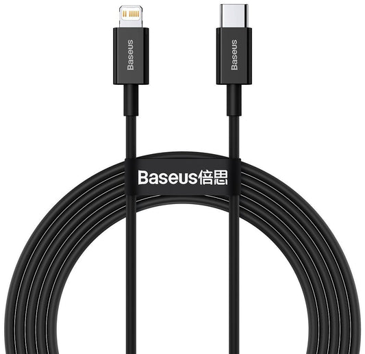 Кабел за данни и зареждане USB-C - Lightning Baseus Superior Series, 20W, 2 m, черен CATLYS-C01