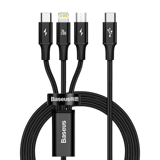 USB-C - Lightning / microUSB / USB-C Baseus Rapid 3in1, 20W, 1,5 m, черен CAMLT-SC01 