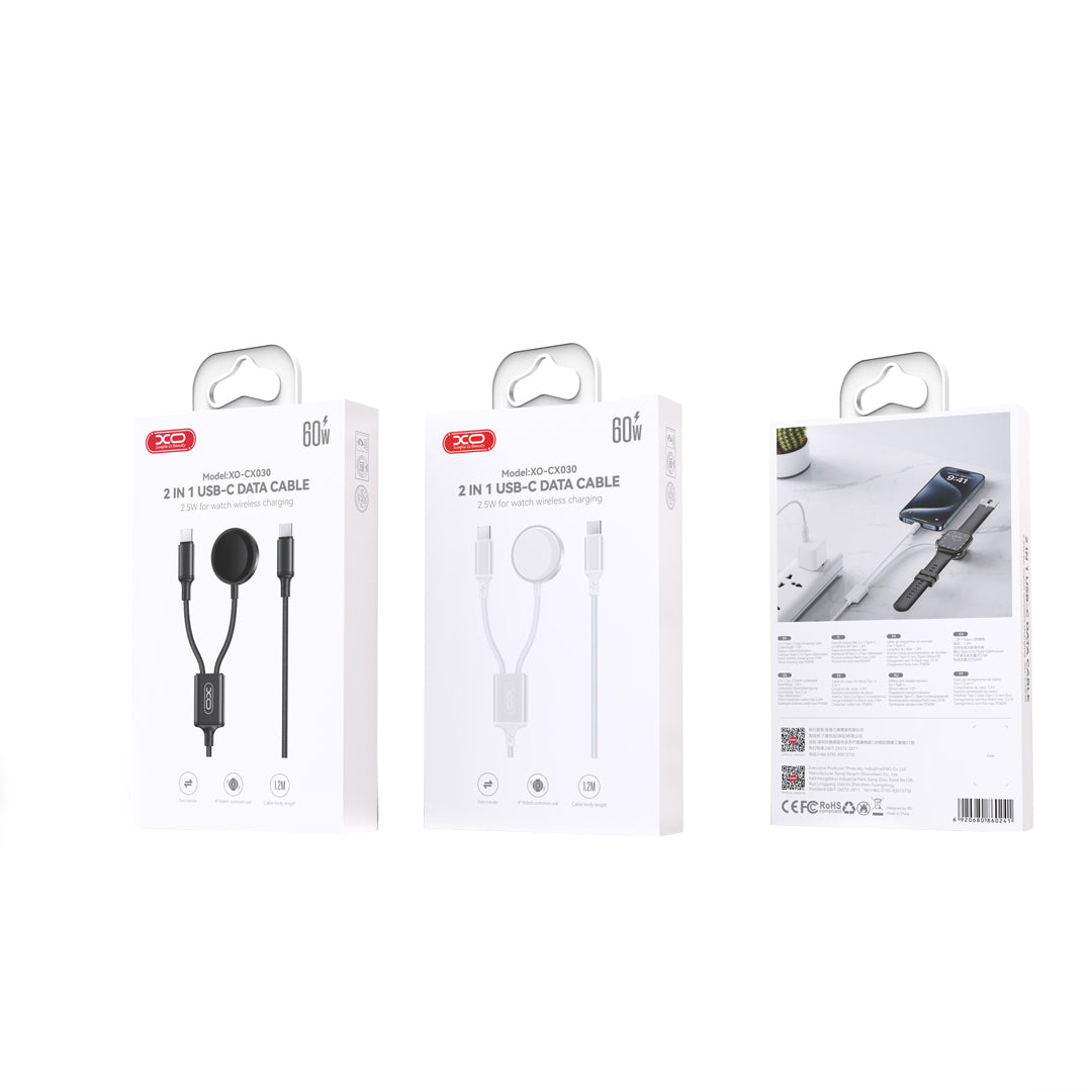 Безжично зарядно устройство XO Design CX030 за Apple Watch Series, USB-C, Бяло