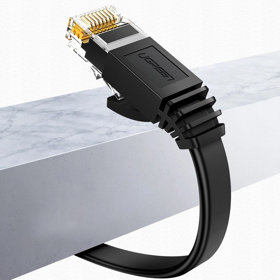 Мрежов кабел UGREEN NW102 Flat, UTP, Cat6, 0.5м, Черен