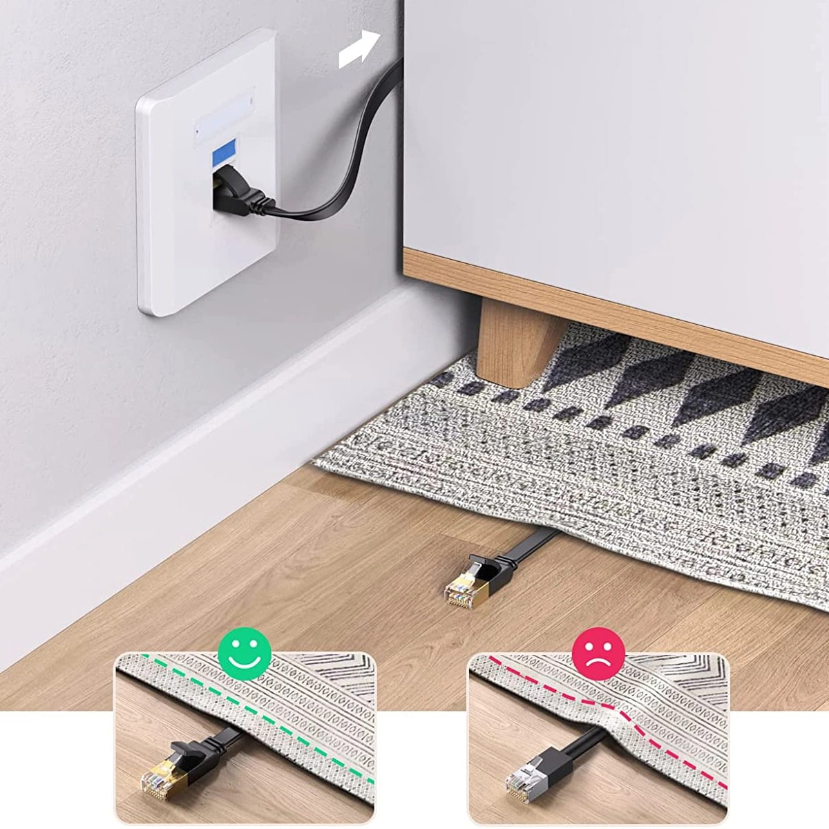 Мрежов кабел UGREEN NW102 Flat, UTP, Cat6, 0.5м, Черен