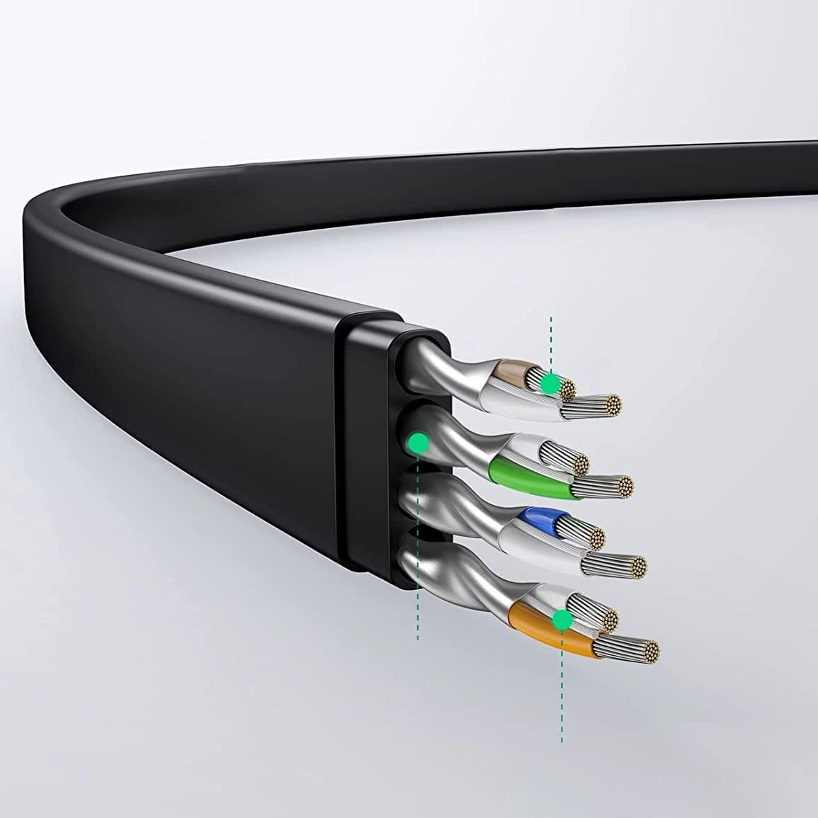 Мрежов кабел UGREEN NW102 Flat, UTP, Cat6, 0.5м, Черен