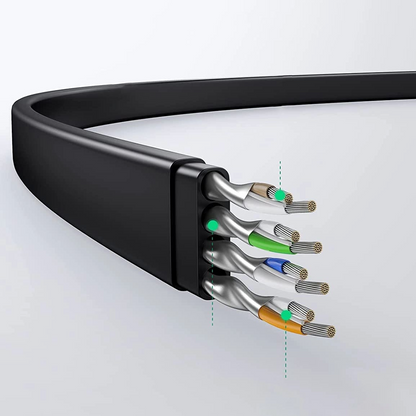 Мрежов кабел UGREEN NW102 Flat, UTP, Cat6, 0.5м, Черен