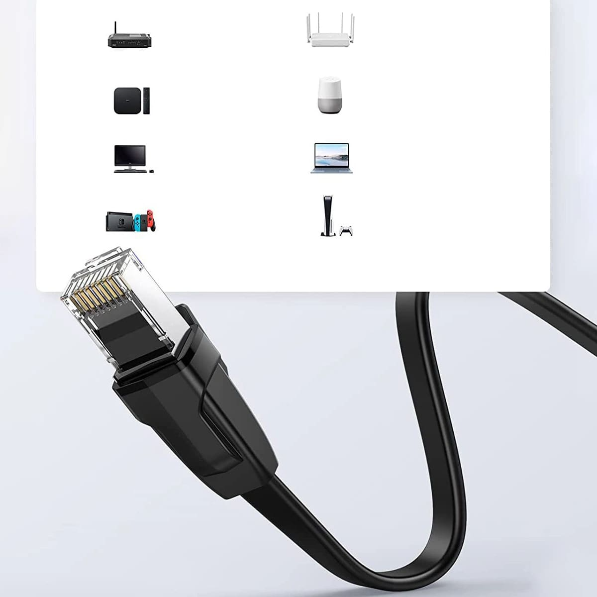 Мрежов кабел UGREEN NW102 Flat, UTP, Cat6, 0.5м, Черен