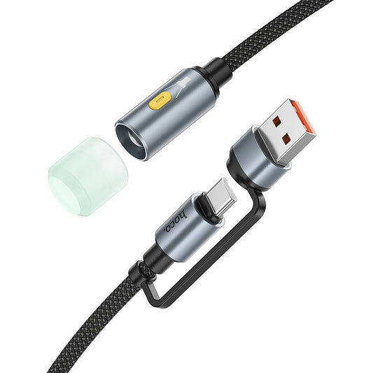 Кабел Led HOCO UA38C, USB-C / USB-A, 0.3m, Черен
