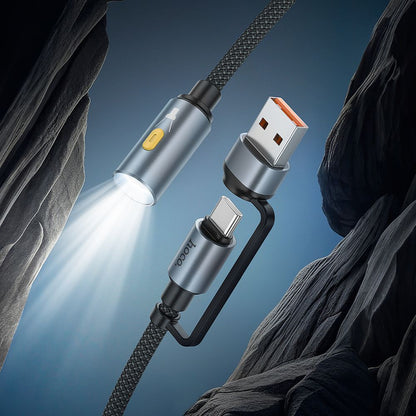 Кабел Led HOCO UA38C, USB-C / USB-A, 0.3m, Черен